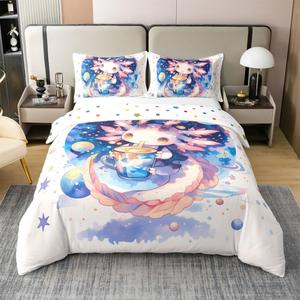 Erosebridal Комплект постельного белья Galaxy Axolotl из 100% хлопка с принтом саламандры в морском стиле, Pink,navy Blue,white