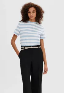 Футболка slfessential ss в полоску, свободного кроя, с принтом noos. Selected, Blue/Bright White