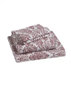 Комплект постельного белья Tahari Home Damask из 100% хлопковой фланели, 4 предмета, размер Queen Hallmark, белый/красный