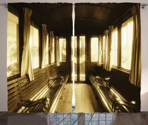 Штора ABAKUHAUS в деревенском стиле, коричневая, из коллекции Old Vintage Train Salon, для спальни, присборенная, с петлями и крючками, 280 x 245 см, сепия Abakuhaus