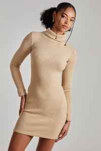 Платье с высоким воротником и массивным начесом в рубчик Pink Vanilla, белый