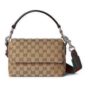 GUCCI Сумка холщовая через плечо кроссбоди клатч мужская бежевая и темно-коричневая