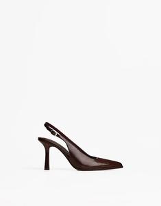 Туфли Bershka на высоком каблуке с открытой пяткой коричневого цвета