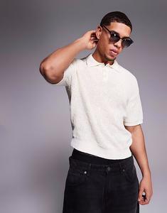 Поло Bershka с трикотажным воротником цвета экрю