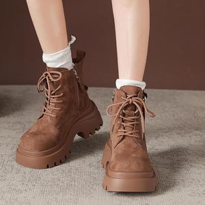 Женские боевые ботинки с круглым носком, противоскользящей подошвой, боковой молнией, повседневные винтажные ботинки для активного отдыха и походов, на шнуровке Generic, Coffee