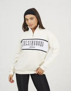 Толстовка с воротником-воронкой, застежкой на четвертную молнию и вышивкой кремового цвета Brave Soul