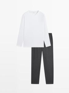 Полосатая пижама из 100% хлопка с лонгсливом Massimo Dutti, grey