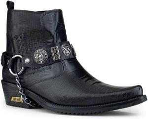 Мужские настоящие кожаные готические ковбойские ботинки на щиколотку с цепочкой, западным каблуком Кубан и для танцев Infinity Leather, черный