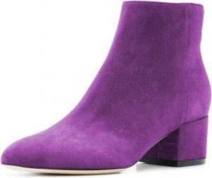 Женские удобные ботильоны FSJ с низким толстым каблуком, круглым носком и боковой молнией, размер 4-15 US, Purple Suede