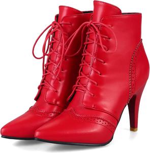 Женские ботильоны Quimeir на шпильке с заостренным носком и шнуровкой, Red