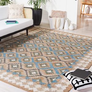 SAFAVIEH Kilim Collection ковер, 275 x 366 см, Blue & Ivory, ручное плетение джут, идеально для помещений с высокой проходимостью в гостиной, спальне (KLM756M)