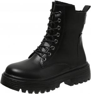 Generic Женские ботильоны до середины икры, низкий каблук, кожа, шнуровка, короткие ботинки, модные, удобные, на осень и зиму, черные, с молнией, ретро, женские ботильоны, женская обувь