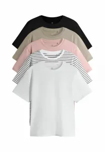 Набор из 5 футболок с расслабленным принтом The Set, Black/Neutral Blush Pink/Cream Stripe