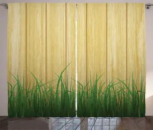 Шторы для забора ABAKUHAUS в деревенском стиле, вид на траву спереди, универсальные ленточные шторы для гостиной с петлями и крючками, 280 x 225 см, песочно-коричневый и хаки Abakuhaus