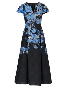 Adrianna Papell Платье 'Split Neck Jacquard Dress' в темно-синем цвете