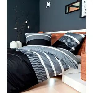 Постельное белье «Жанин» J. Д. 8468", постельное белье в полоску различного качества Janine, серый/черный