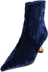 Женские бархатные ботильоны с острым носком, низким металлическим каблуком, боковыми молниями, стильные теплые праздничные туфли на размер 4-16 US Wo wagas, Blue
