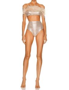 Бикини без бретелек с металлическим пером золотистого цвета ADRIANA DEGREAS, золотой