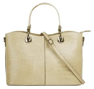 Сумка с ручкой Cluty, натуральная кожа, производство Италия, бежевый