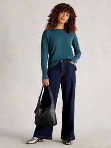 Оливковый джемпер с круглым вырезом из органического хлопкового микса White Stuff, Mid Blue