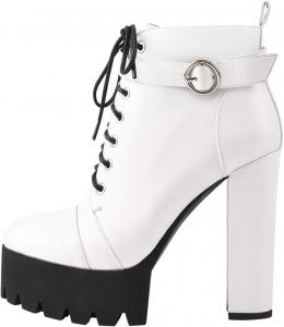 Женские кожаные ботильоны на высокой платформе с широким каблуком, шнуровкой и боковой молнией, модная обувь для осени и зимы Onlymakerheels, White