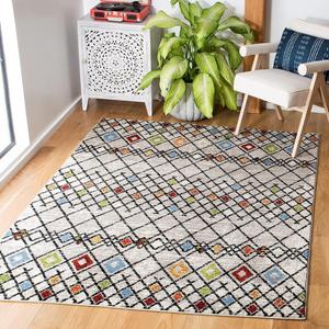 Ковер SAFAVIEH, 122 x 183 см, Amsterdam Collection, бежевый и синий, марокканский бохо-дизайн, без линьки и простой в уходе, идеален для помещений с высокой проходимостью: прихожая, гостиная, спальня (AMS115B)