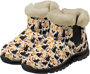 Зимние ботинки Jeiento с милыми кошачьими лапками для женщин, с низким каблуком, противоскользящие, утепленные, Black Cat Pumpkin
