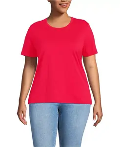 Футболка большого размера с круглым вырезом из хлопка Supima, свободная Lands' End, розовый