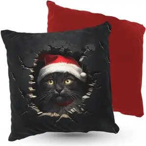 Подушка Кошка ПРЕМИУМ-КЛАССА с шапкой Санты, 40х40 см, декоративная, с наполнителем, идеально подходит в качестве рождественского подарка для любителей кошек 5made