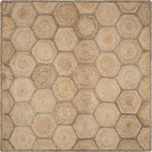 Ковер SAFAVIEH, 244 x 244 см, Natural Fiber Collection, Natural & Grey, ручное плетение Honeycomb из джута, идеален для помещений с высокой проходимостью в гостиной, спальне (NF882B)