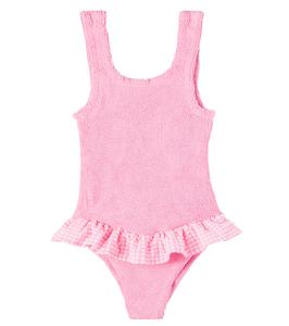Купальник Denise с оборками в клетку Hunza G Kids, Milkshake/Pink