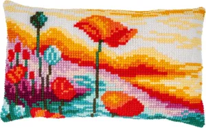 Подушка для вышивки крестом "Маковый пейзаж", готовый дизайн для вышивки, 50х30 см Vervaco