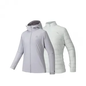 ANTA Женская ветровка с защитой от ветра влагоотталкивающая термо, Star Moon Gray/Pure White