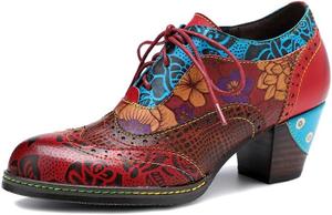 Женские ботильоны на весну и лето, ручной работы, из кожи, с каблуком-блоком, стиль Mary Jane, винтажные, в богемном стиле, с массивным каблуком, противоскользящие, для прогулок, свадьбы, вечеринки и работы Eimeinuosy, Colorful