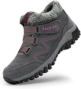 Зимние ботинки для женщин и мужчин, снежные ботинки с теплой меховой подкладкой, средние походные кроссовки, водонепроницаемые, с нескользящей подошвой для прогулок на улице, утепленные кроссовки для холодной погоды Qacksv, серый