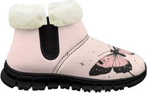 Детские ботинки на щиколотку для девочек, противоскользящие зимние ботинки для бега, с утепленной подкладкой, на мягкой подошве Pointodoor, Pink Butterfly