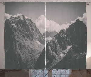 Шторы ABAKUHAUS Деревенский пейзаж, Величественные облачные горы, универсальные ленточные шторы для гостиной с петлями и крючками, 280 x 225 см, серо-коричневый, бледно-серый Abakuhaus