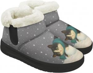 Женские зимние сапоги без каблука, теплые ботинки до щиколотки для снега, широкие ботильоны с поддержкой свода стопы, для походов и работы, подошва из ЭВА Chririnla, Cute Cat