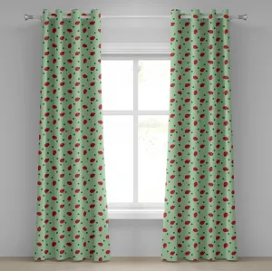 Шторы на люверсах ABAKUHAUS с изображением божьей коровки, традиционный фон в горошек, абстрактный дизайн, милый рисунок божьей коровки, декоративные двухпанельные шторы, 280 см x 225 см, цвет: черный, зеленый, красный