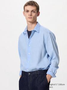 Рубашка из 100% льна премиум-класса Uniqlo, цвет 61 синий