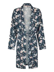 By Louise Короткий халат 'Damen Morgenmantel Bademantel lang mit Gürtel Blumen Print' в синем дениме