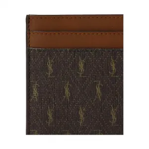 SAINT LAURENT CASSANDRE Grain Leather Card Holder Unisex Chestnut/Khaki/Mud Brown