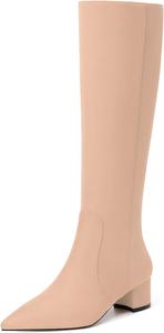 Женские замшевые сапоги NUMALEO с молнией, однотонные, модные, для вечеринок, с заостренным носком, массивным низким каблуком, длиной до колена, каблук 5 см, Nude