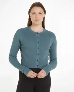 Женский свитер-кардиган синего цвета в рубчик Calvin Klein Jeans