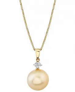 Ожерелье с подвеской 18 дюймов из 14-каратного золота с культивированным золотистым южноморским жемчугом (11 мм) и бриллиантом (1/10 карата) Macy'S, gold