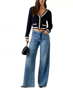 Женский свитер с V-образным вырезом и ленточными деталями Aomori Guess, синий