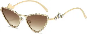 Солнцезащитные очки Melrose Crystal Shiny Cat Eye для женщин, винтажный стиль, роскошные солнцезащитные очки со стразами, женская модель 3764, Tea