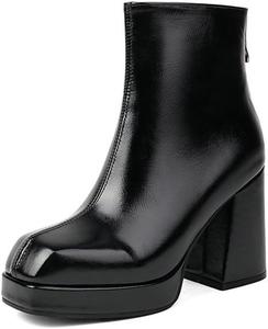 Женские ботильоны на платформе с высокой массивной подошвой, квадратным носком и удобной колодкой, с задней молнией, для зимы и осени JMdfcqer, Black