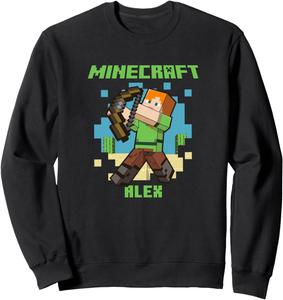 Футболка с изображением Алекса в костюме с луком, целящегося в стиле Minecraft, черный