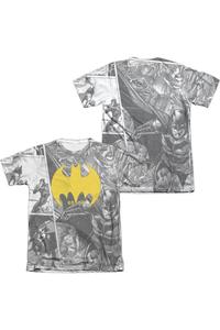 Футболка с коротким рукавом из полиэстера/хлопка для взрослых с принтом «Коллаж Бэтмена» (спереди/сзади) Gildan, белый